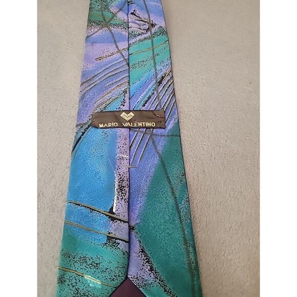 VTG Mario Valentino Silk Necktie Mod Geo Retro Blue Green Purple 54.5"x3.5" GVC - Picture 4 of 4